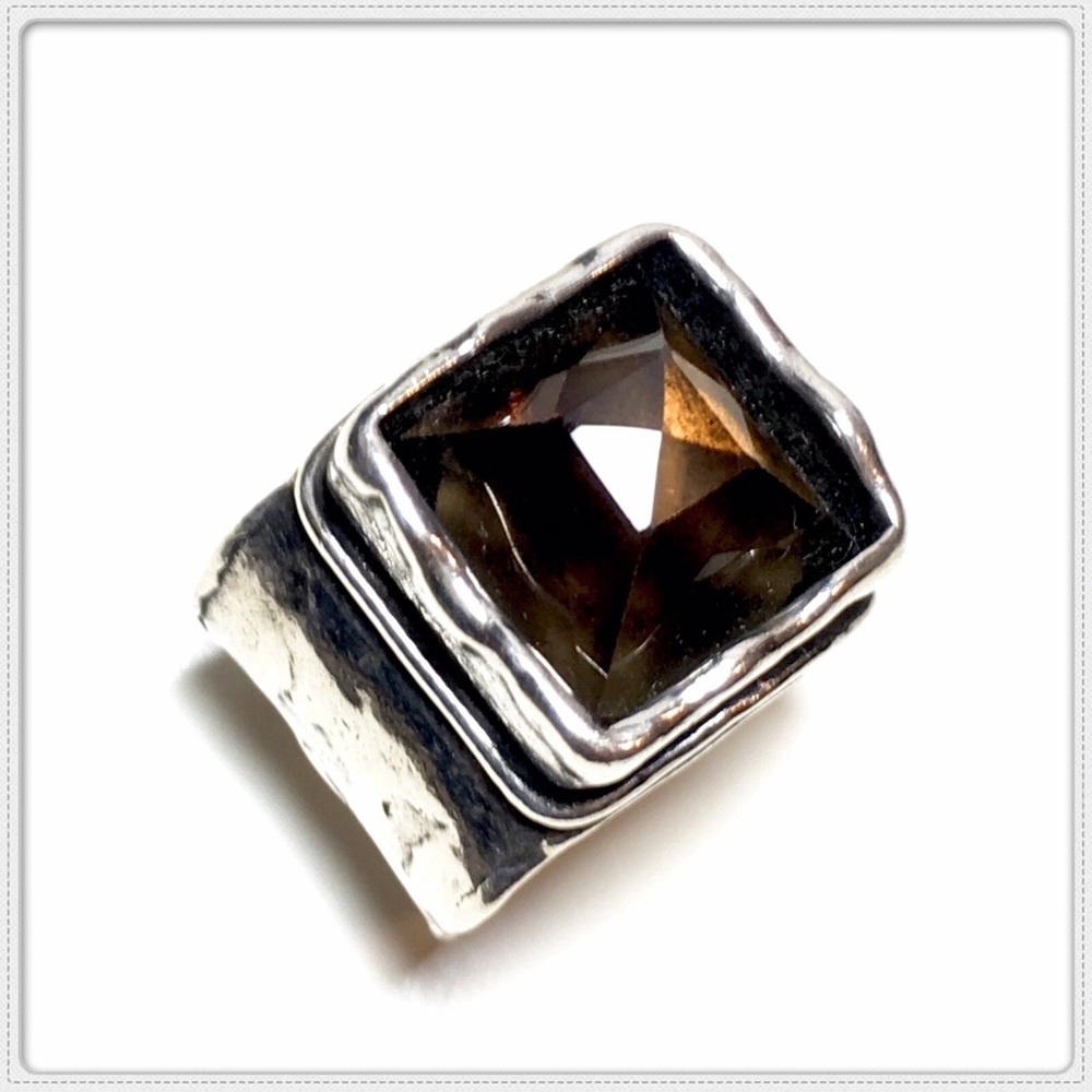 SILPADA SMOKEY QUARTZ STERLING SILVER PRINCESS CUT RING Sz 7.25